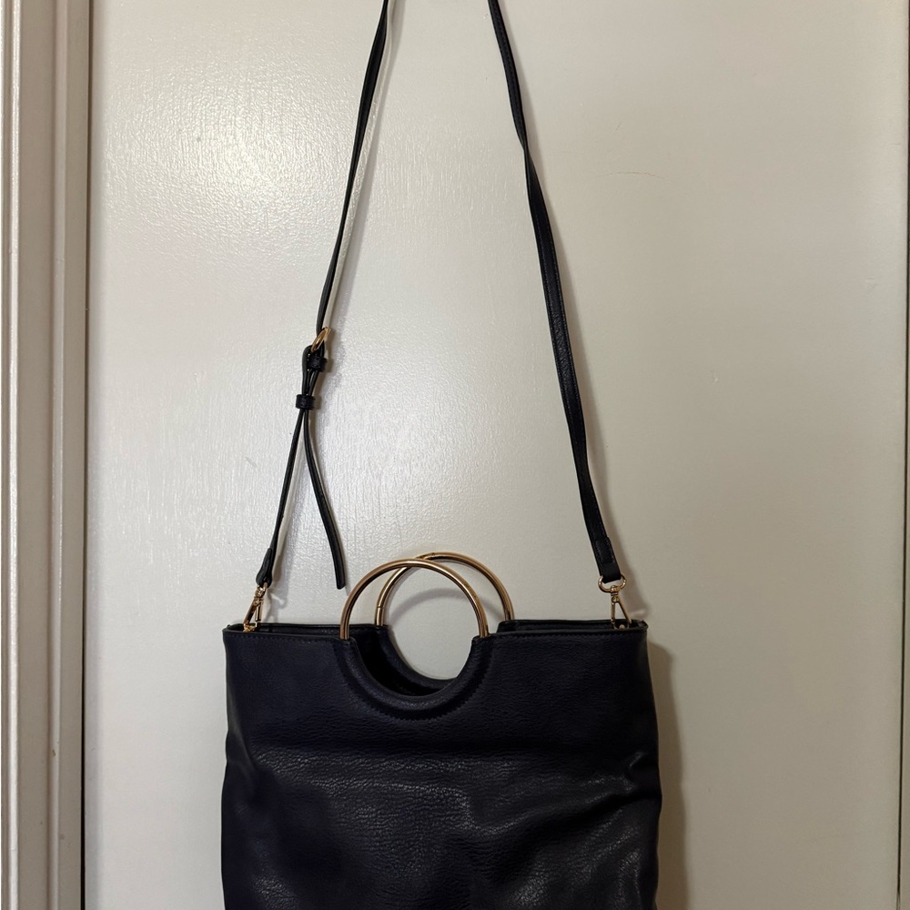 LC Lauren Conrad dark navy Blue Shoulder Bag with Gold Rings